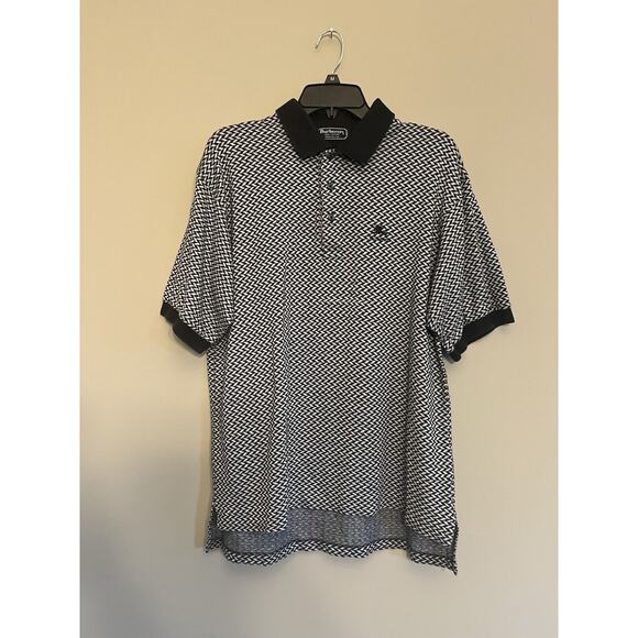 Vintage Burberry Short Sleeve Polo Shirt Houndstooth Chevron Mens Medium Cotton - Picture 1 of 4